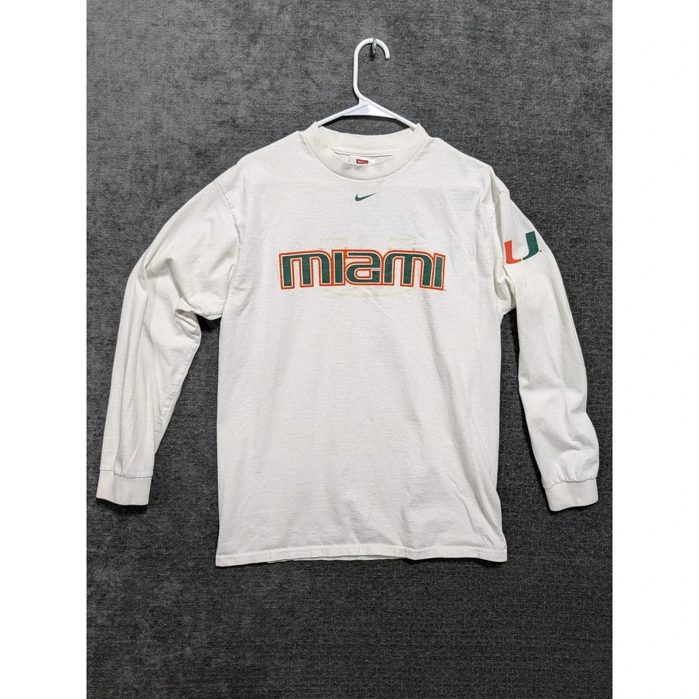 Vintage Nike Center Swoosh Miami Hurricanes Long Sleeve Shirt  Mens Medium 1397
